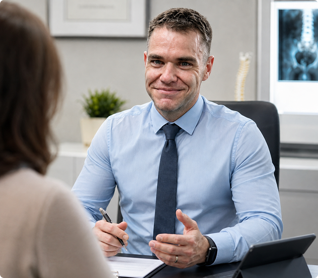 Dr Ian Lampkin, Consultant Clinical Oncologist, in a consulting room